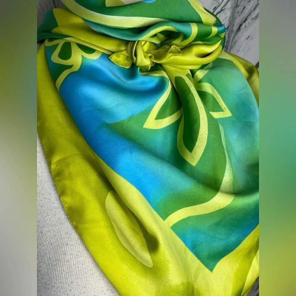 Floral Scarf Square Italy Blue Yellow - Picture 3 of 7